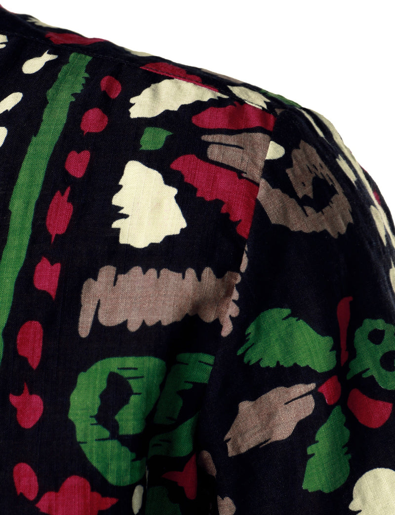 Chemise noire bohème à manches courtes d'été à imprimé floral tribal rétro pour hommes