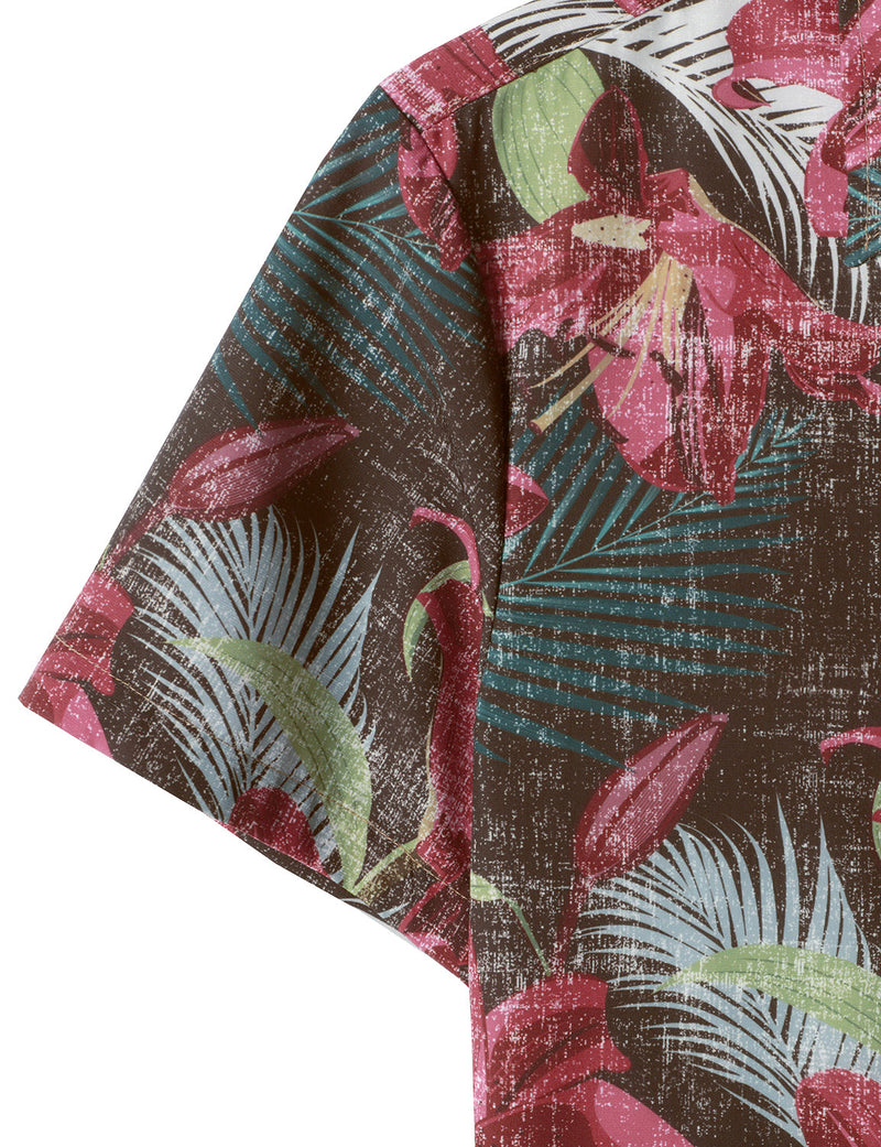 Chemise hawaïenne florale à manches courtes pour homme avec poche vintage et imprimé floral