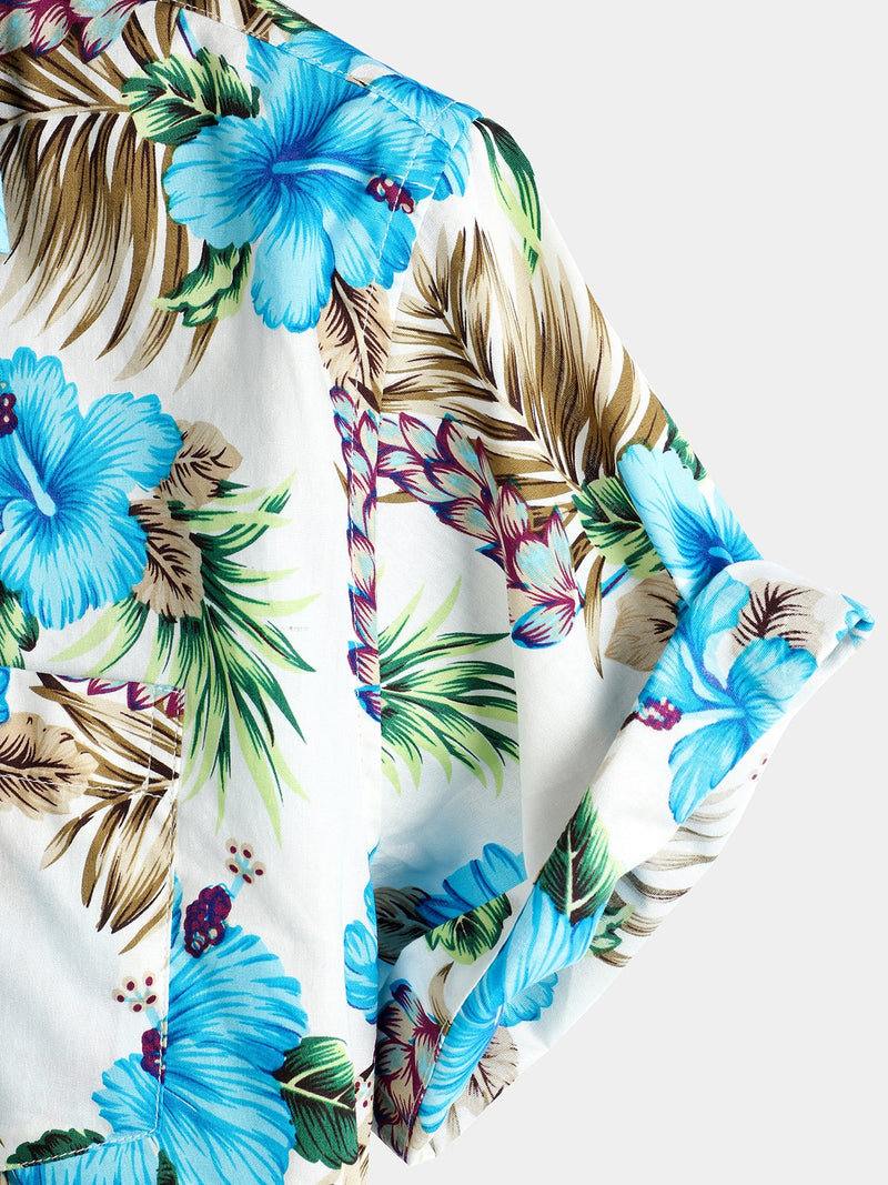 chemise d'homme en pur coton à imprimé style de vacances hawaïennes