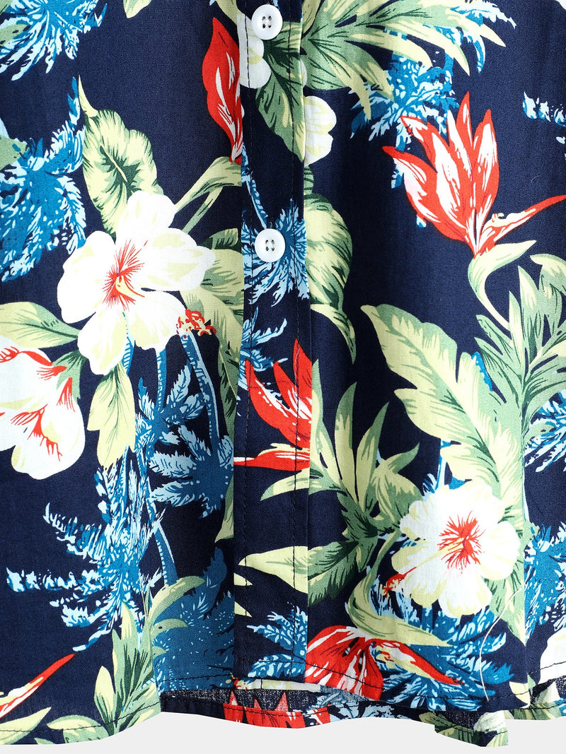 chemise d'homme en pur coton à imprimé style de vacances hawaïennes
