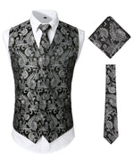 Ensemble de 3 pièces pour hommes Paisley Gilet cravate pour costume ou smoking