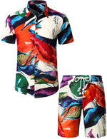 Chemises et shorts hawaïens boutonnés décontractés à fleurs pour hommes