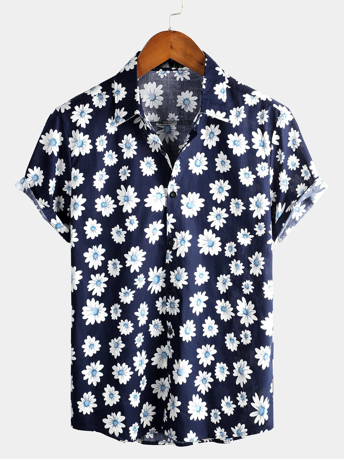 Chemise à fleurs hawaïenne à manches courtes en coton imprimé marguerite hawaïenne pour homme
