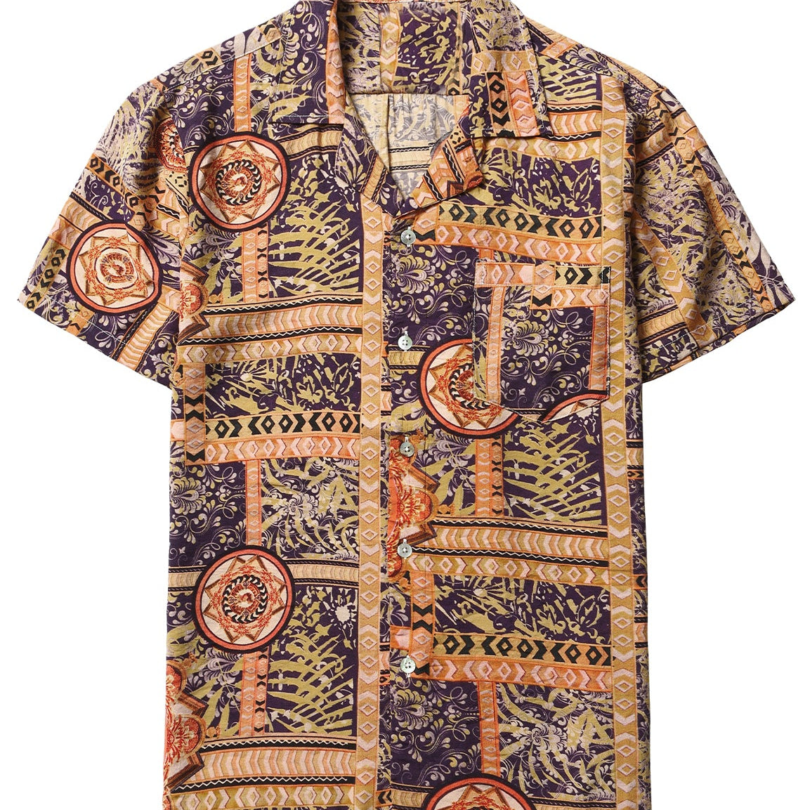 Chemises hawaïennes rétro jaunes à manches courtes pour hommes