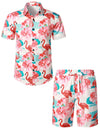 Ensemble chemise et short hawaïen à imprimé flamant rose pour homme