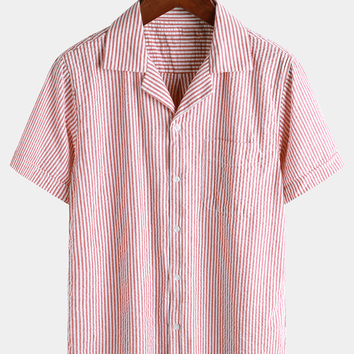 Chemise de plage à manches courtes en coton rayé pour hommes Up Summer Cuban Collar Camp Chemise de plage à manches courtes