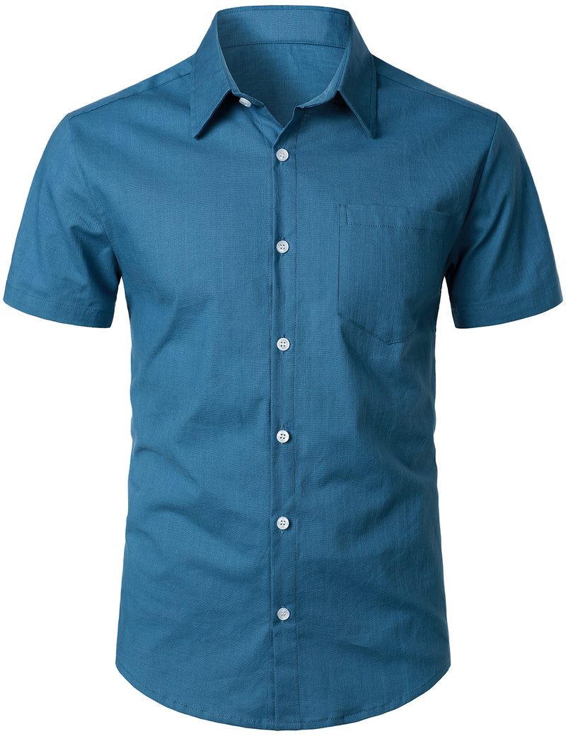 Chemises et shorts à manches courtes en coton et lin de couleur unie pour hommes