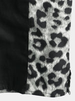 Homme Leopard Print Boling Casual Button Up Short Sleeve Hawaiian Summer Shirt