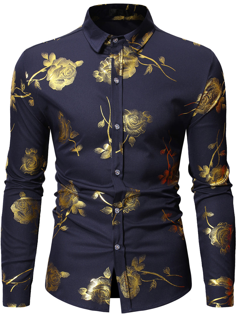 Chemise à manches longues imprimé de floraux brillant métallisé