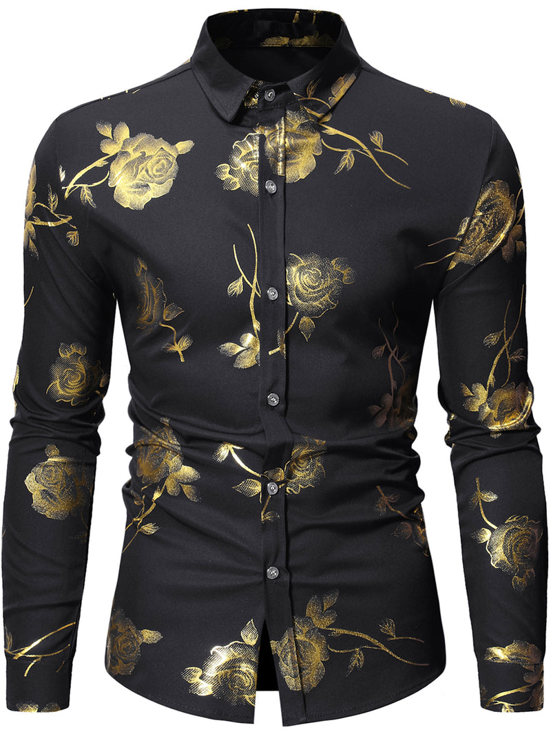 Chemise à manches longues imprimé de floraux brillant métallisé