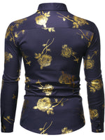 Chemise à manches longues imprimé de floraux brillant métallisé