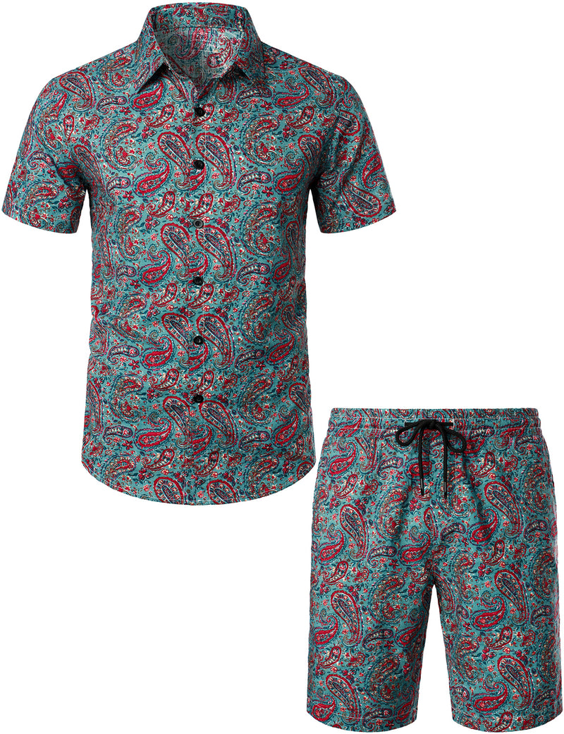 Chemises et shorts hawaïens boutonnés décontractés pour hommes