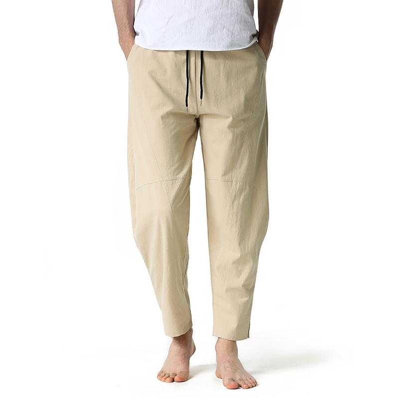 Pantalon décontracté léger en coton à taille élastique pour hommes