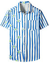 Chemise hawaïenne à manches courtes Aloha à imprimé floral bleu et blanc à rayures pour hommes