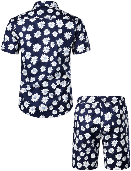 Chemises et shorts hawaïens décontractés en coton à fleurs pour hommes