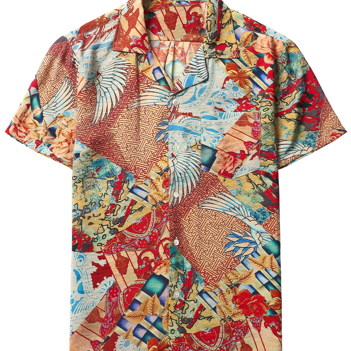 Chemises à manches courtes rouges à imprimé hawaïen rétro pour hommes