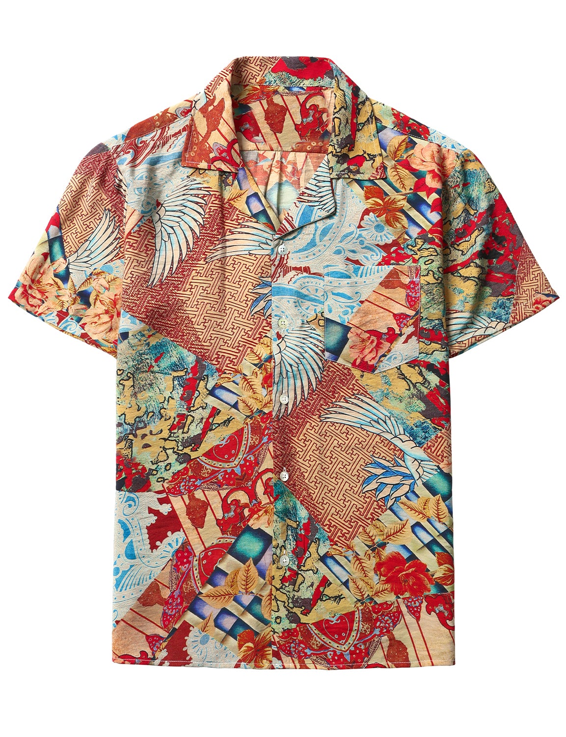 Chemises à manches courtes rouges à imprimé hawaïen rétro pour hommes