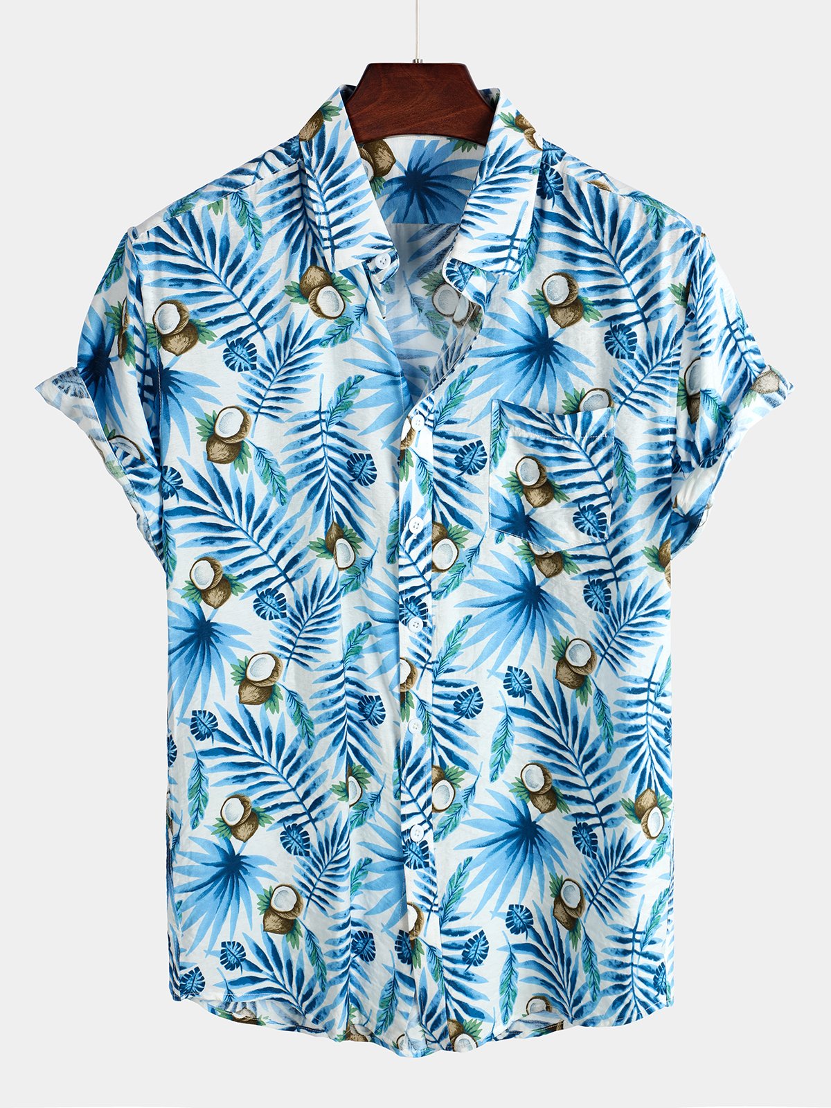 chemise d'homme en pur coton à imprimé style de vacances hawaïennes