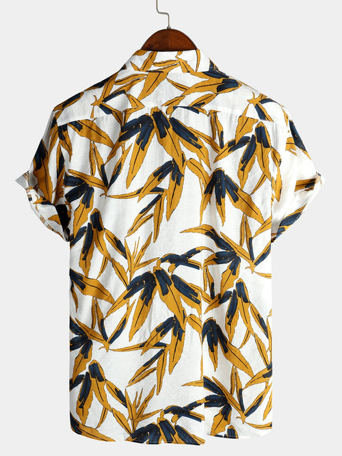 chemise d'homme en pur coton à imprimé style de vacances hawaïennes