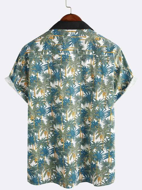 Hommes Tropical Palm Tree Print Boling Casual Button Up Short Sleeve Cute Hawaiian Summer Shirt