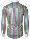 Chemise habillée pour hommes paillettes colorées boutonnées chemises à manches longues Costume de soirée disco