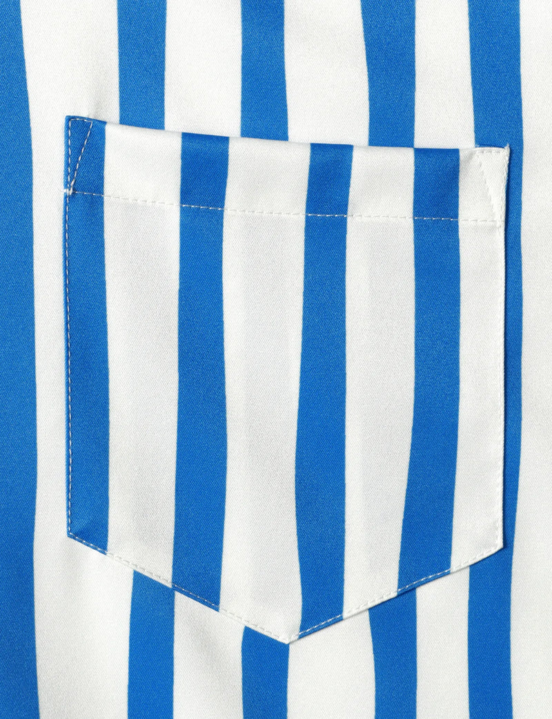 Chemise hawaïenne à manches courtes Aloha à imprimé floral bleu et blanc à rayures pour hommes