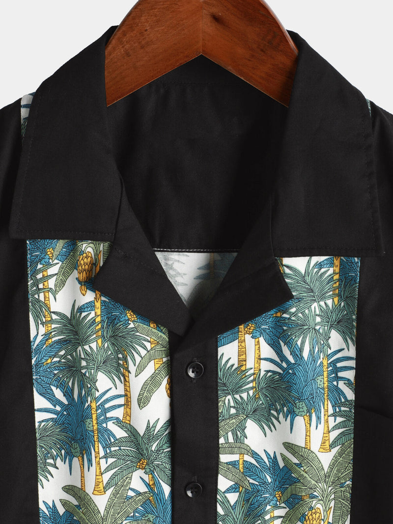 Hommes Tropical Palm Tree Print Boling Casual Button Up Short Sleeve Cute Hawaiian Summer Shirt