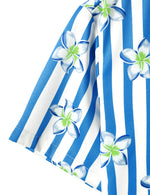 Chemise hawaïenne à manches courtes Aloha à imprimé floral bleu et blanc à rayures pour hommes