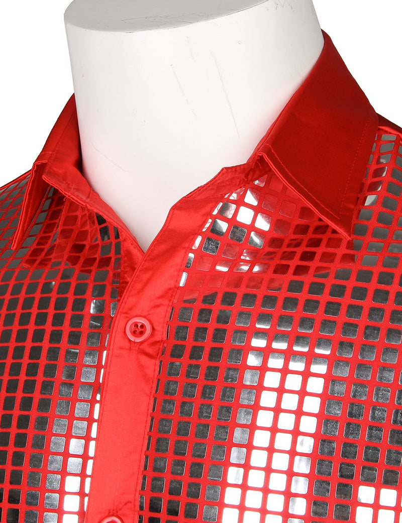 Chemise de ville pour hommes Paillettes rouges Chemises boutonnées Costume de soirée disco