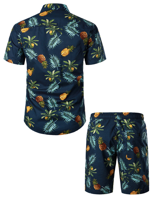 Ensemble chemise hawaïenne et short en coton à imprimé ananas pour homme