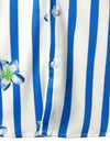 Chemise hawaïenne à manches courtes Aloha à imprimé floral bleu et blanc à rayures pour hommes