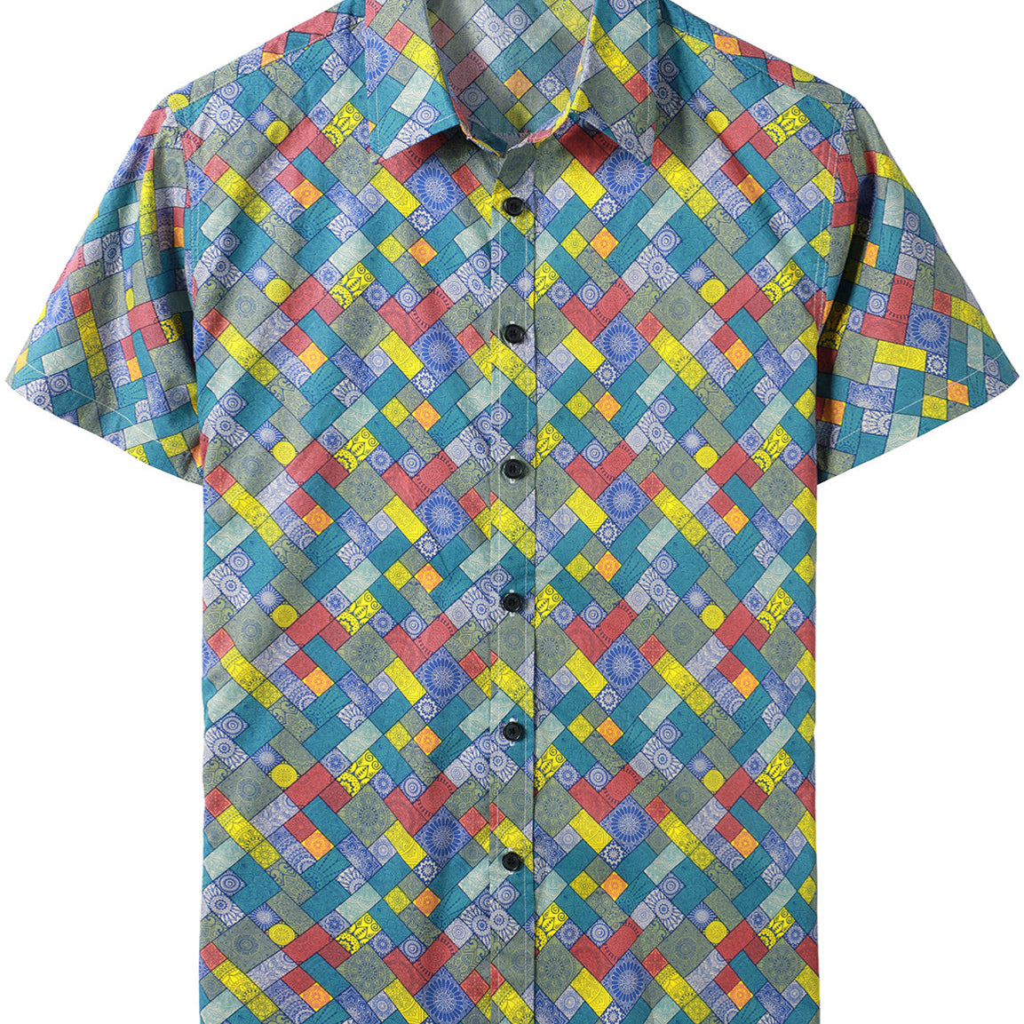 Chemise décontractée à manches courtes en coton à imprimé tribal rétro pour hommes