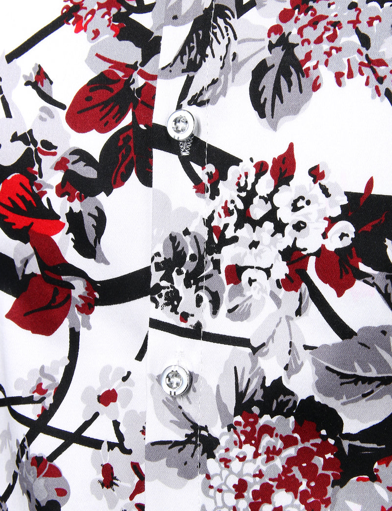 Chemise décontractée boutonnée à manches longues en coton à imprimé floral pour hommes