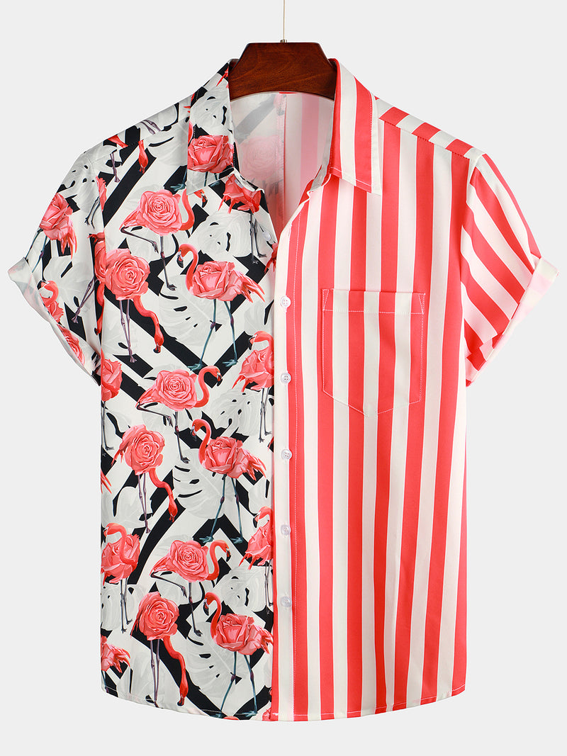 Chemise cousue rayée flamant rose flamant rose d’été