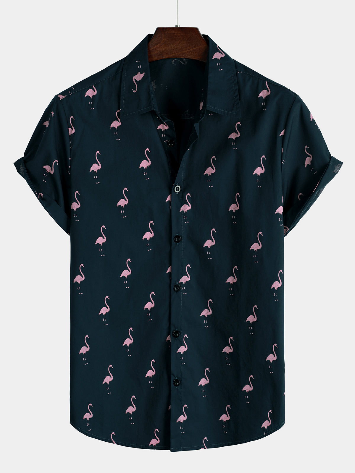 Chemise à manches courtes décontractée hawaïenne pour homme avec motif animal flamant rose