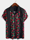 Homme Strawberry Fruit Print Boling Casual Button Up Short Sleeve Cute Hawaiian Summer Shirt