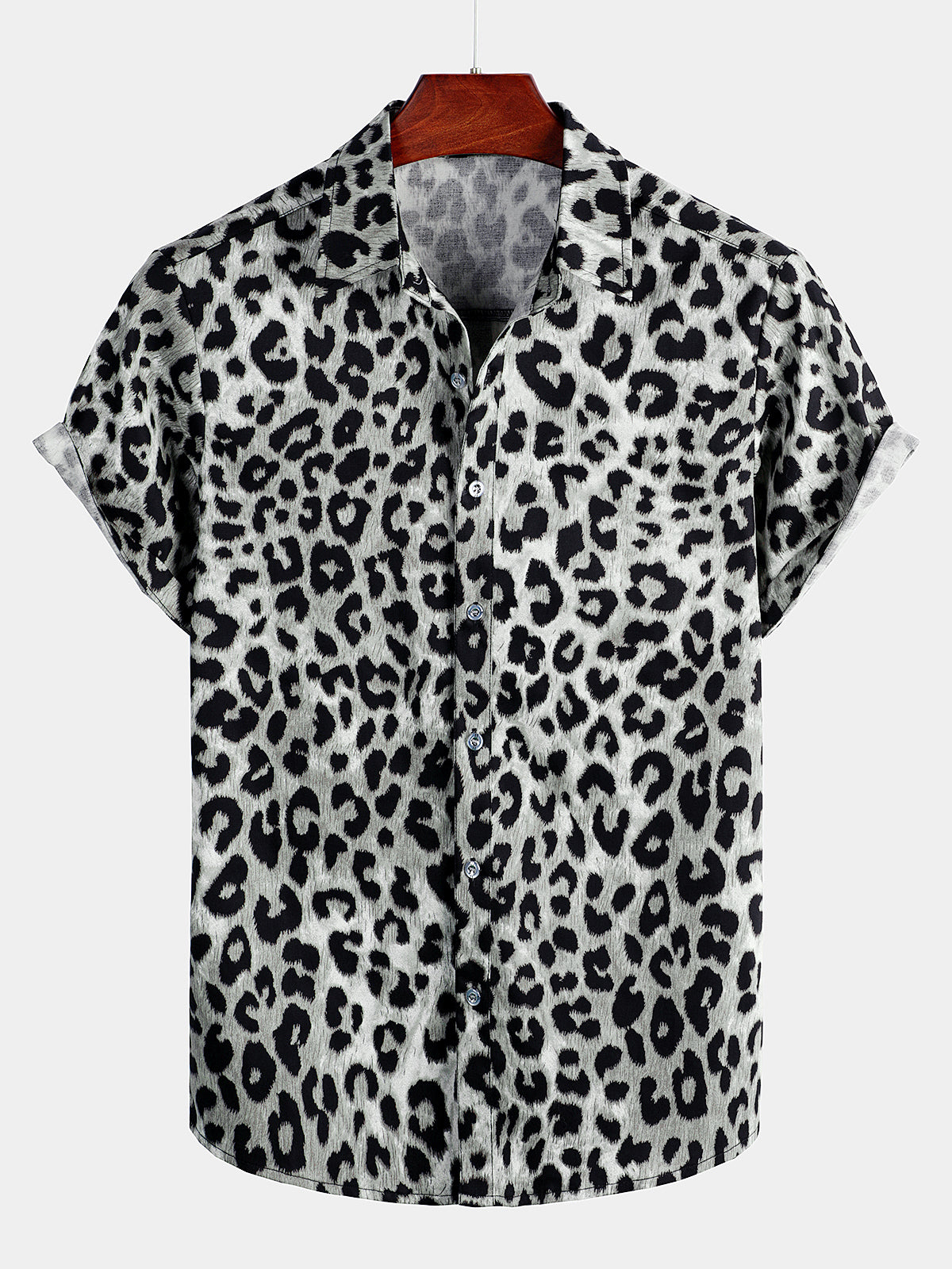 Chemise décontractée à manches courtes en coton pour hommes à imprimé animal léopard blanc guépard rock
