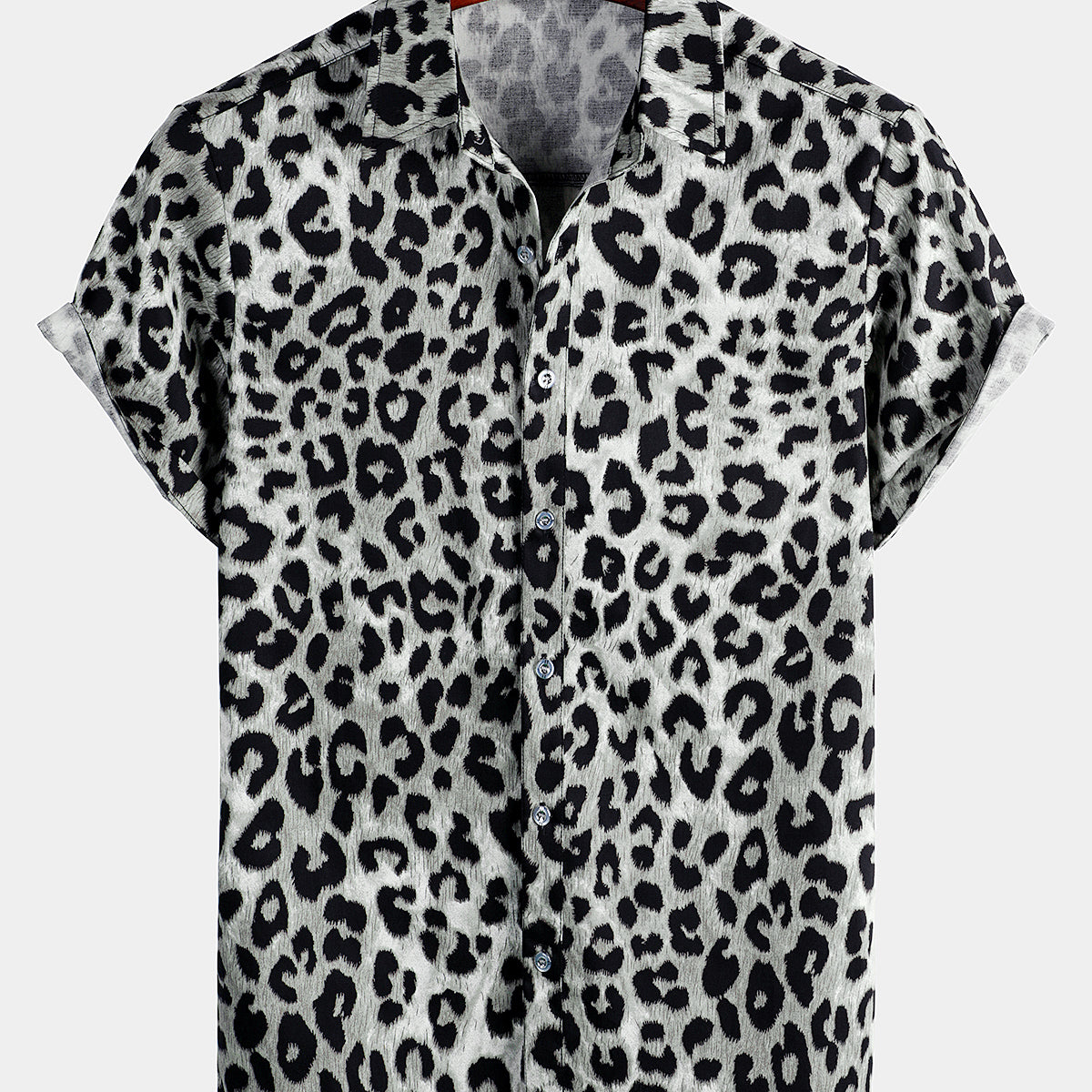 Chemise décontractée à manches courtes en coton pour hommes à imprimé animal léopard blanc guépard rock