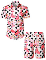 Ensemble chemise et short hawaïen à pois flamant rose pour homme