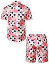 Ensemble chemise et short hawaïen à pois flamant rose pour homme