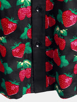 Homme Strawberry Fruit Print Boling Casual Button Up Short Sleeve Cute Hawaiian Summer Shirt