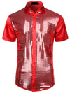 Chemise de ville pour hommes Paillettes rouges Chemises boutonnées Costume de soirée disco