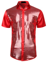 Chemise de ville pour hommes Paillettes rouges Chemises boutonnées Costume de soirée disco