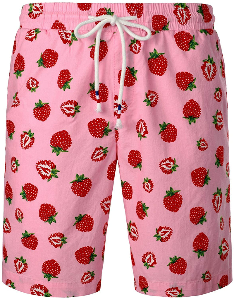 Ensemble chemise et short hawaïen en coton à imprimé fraises pour homme
