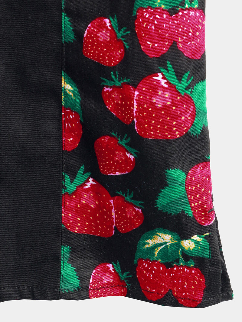 Homme Strawberry Fruit Print Boling Casual Button Up Short Sleeve Cute Hawaiian Summer Shirt