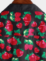 Homme Strawberry Fruit Print Boling Casual Button Up Short Sleeve Cute Hawaiian Summer Shirt