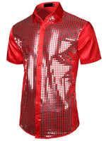 Chemise de ville pour hommes Paillettes rouges Chemises boutonnées Costume de soirée disco