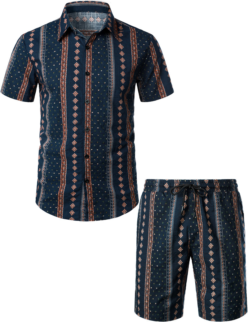 Chemises et shorts hawaïens boutonnés décontractés pour hommes