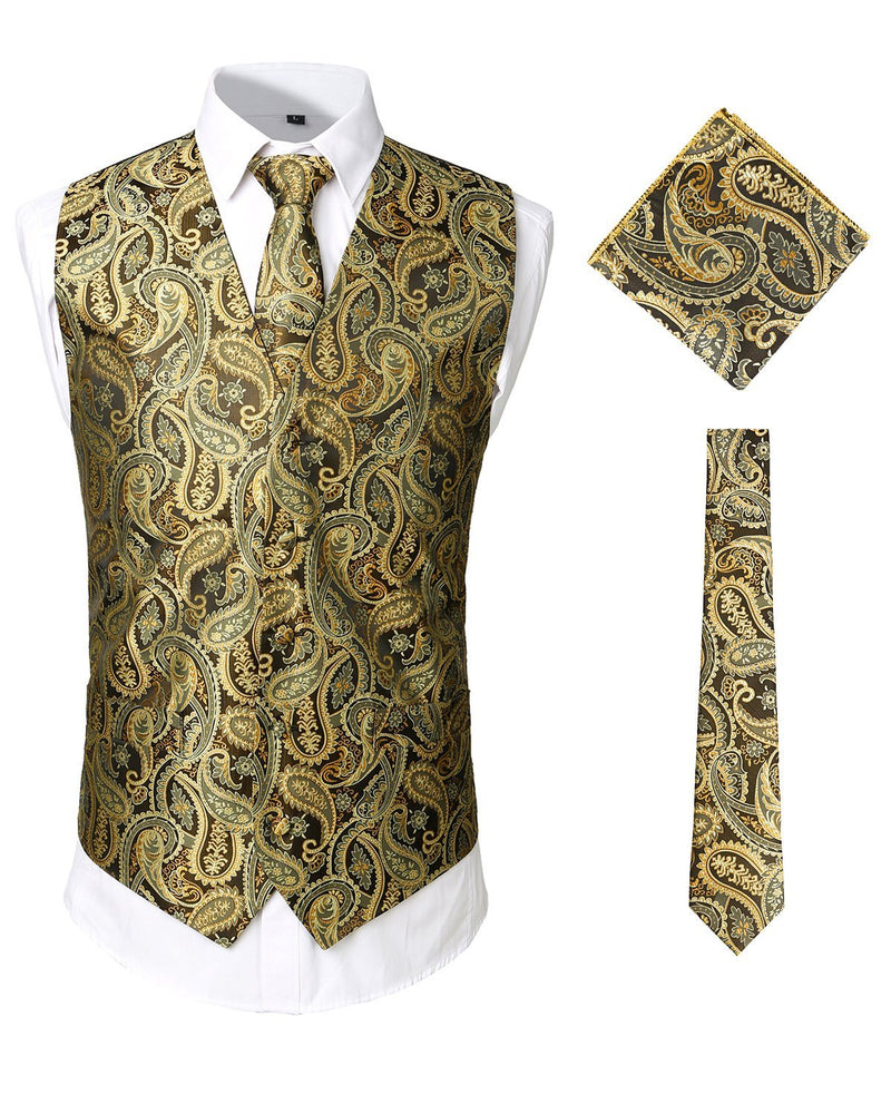 Ensemble de 3 pièces pour hommes Paisley Gilet cravate pour costume ou smoking