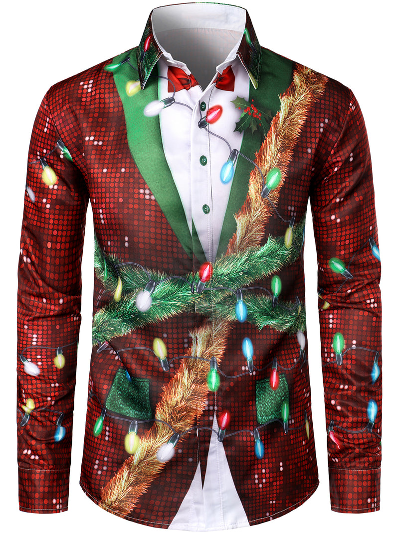 Chemise habillée à manches longues boutonnée pour homme avec tenue amusante de Noël